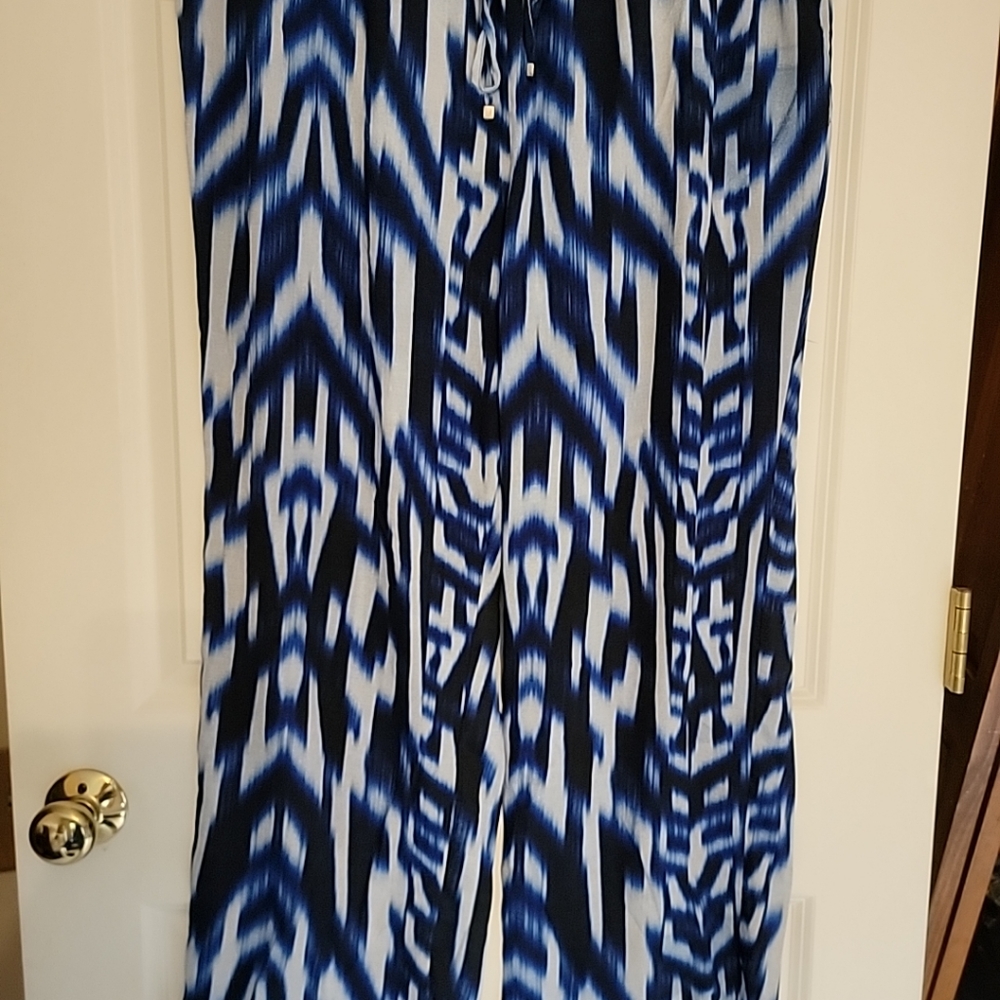 Calvin Klein Wide Leg Pants Plus Size 1x Pull On Blue Stripe